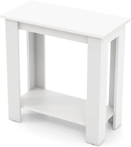 Miniatura 11 de Giantex Narrow End Table, 2-Tier Side Table with Open Storage Shelf, Retro Wood Sofa Table Bedside Tables for Small Spaces, Slim Nightstand for
