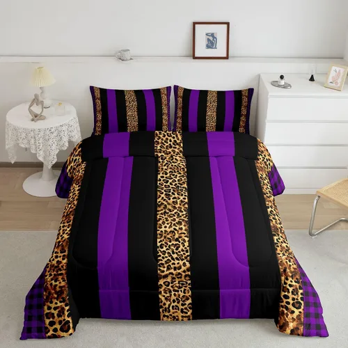Miniatura 26 de Juego de edredón Manfei Leopardo Rosa Tamaño Individual, Juego de ropa de cama con estampado de cebra negro y blanco 2 piezas para decoración