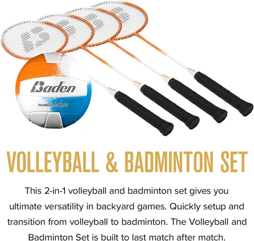 Miniatura 2 de BadenBaden Champions Volleyball Badminton Combo Set Naranja/Azul (Nuevo Modelo)