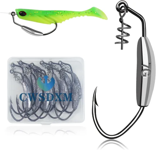 Miniatura 7 de Ganchos de natación con peso, 6 anzuelos Underspin Swimbait con Twistlock, ganchos de manivela con peso con cuchillas giratorias doradas/plateadas