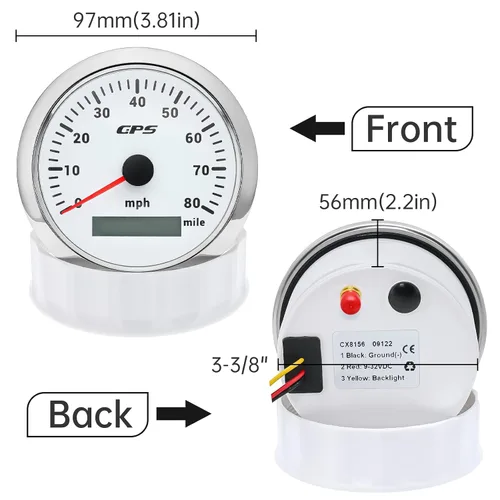 Miniatura 2 de ARTILAURA Velocímetro GPS para embarcaciones de 85 mm 3-3/8" 7 Color 80 MPH, impermeable, 9-32 V para marino, automóvil, motocicleta, camión (blanco)