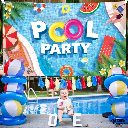 Miniatura 7 de KatchOn, Fondo extragrande para fiesta en la piscina, 72 x 44 pulgadas, pancarta de fiesta en la piscina para decoraciones de fiesta de piscina
