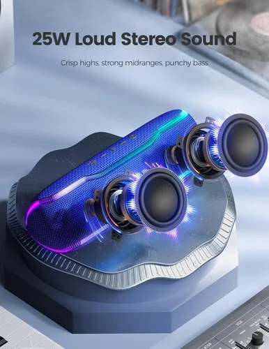Miniatura 2 de ERKEI SEHN Altavoz Bluetooth, altavoces inalámbricos impermeables IPX7, luz intermitente, súper graves de 25 W, tiempo de reproducción de 24 horas