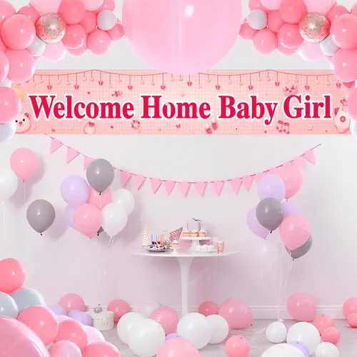 Miniatura 5 de Labakita Cartel de bienvenida a casa para bebé, pancarta grande con texto en inglés "It's a Girl" para baby shower, decoración de baby shower rosa