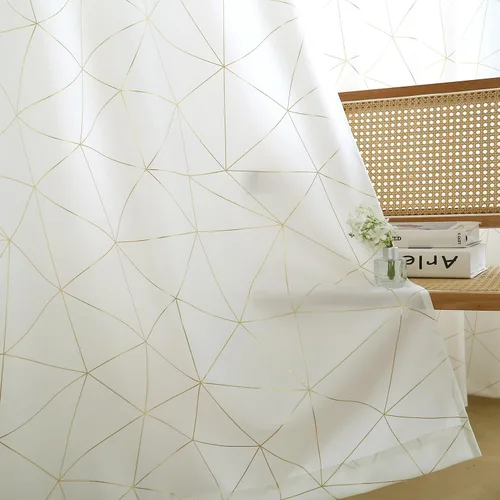 Miniatura 10 de Taisier Home Paneles de Cortinas de Ventana de Lino Dorado con Ojales Estampado de Lámina de Azulejos Geométricos Marroquíes Metálicos Cortinas