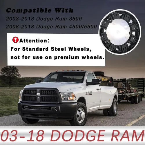 Miniatura 3 de TQPONLY Tapa central cromada de doble rueda delantera Compatible con accesorios Dodge Ram 3500 2003-2017 Ruedas dobles de 1 tonelada de 17