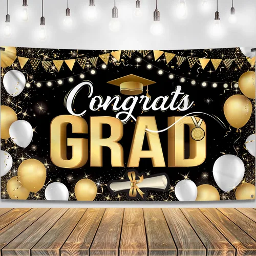 Miniatura 11 de KatchOn, XtraLarge - Cartel de graduación de felicitaciones – 72 x 44 pulgadas, fondo de graduación morado y dorado Decoraciones de graduación