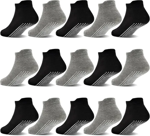 Miniatura 9 de GRPSKCOS Calcetines Antideslizantes para Niños Pequeños 15 Pares Calcetines de Agarre Antideslizantes de Corte Bajo para Niños y Niñas de 1 a 7 Años