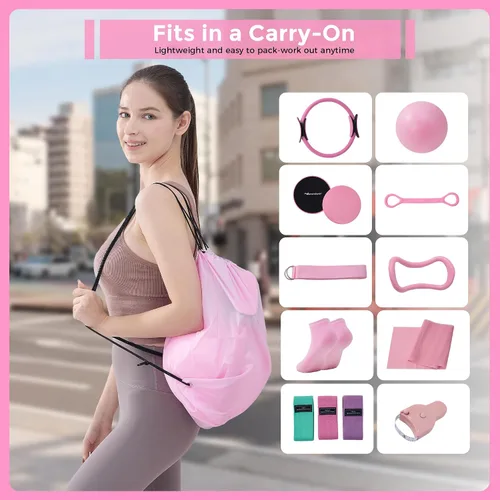 Miniatura 6 de Pilates Kit for Home Workouts, Pilates Equipment Set for Women with 14.5” Magic Circle Pilates Ring and Ball, Resistance Bands, Sliders, Yoga Strap