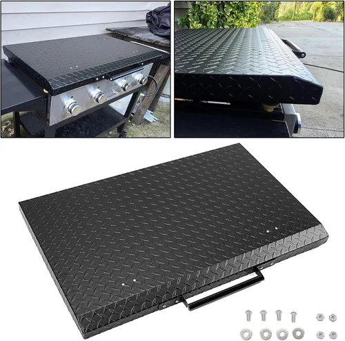 Miniatura 12 de ECOTRIC Tapa de parrilla de 36 pulgadas, con recubrimiento en polvo, aluminio negro, compatible con plancha Blackstone de 36 pulgadas, piedra negra