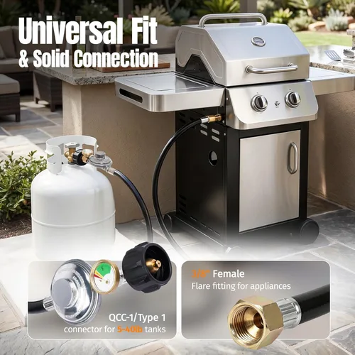 Miniatura 4 de SHINESTAR Regulador y Manguera Universal para Parrilla de Gas de 3.5 Pies con Manómetro, Repuesto para Calentador de Patio, Weber, Charbroil