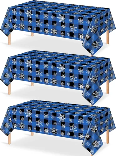 Miniatura 10 de 3 Piezas Decoraciones de Mantel de Fiesta de Plástico con Copos de Nieve de Navidad, Cartel de Fondo Navideño Azul con Copo de Nieve Blanco Cubierta