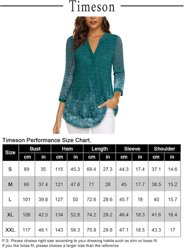 Miniatura 5 de Timeson Blusas de manga 34 para mujer, estilo casual, cuello en V, camisas de vestir de doble capa, túnicas de malla