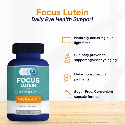 Miniatura 4 de Focus Luteína para ojos con meso-zeaxantina, suplemento vitamínico para los ojos, 120 unidades, suministro para 120 días, soporte diario de visión