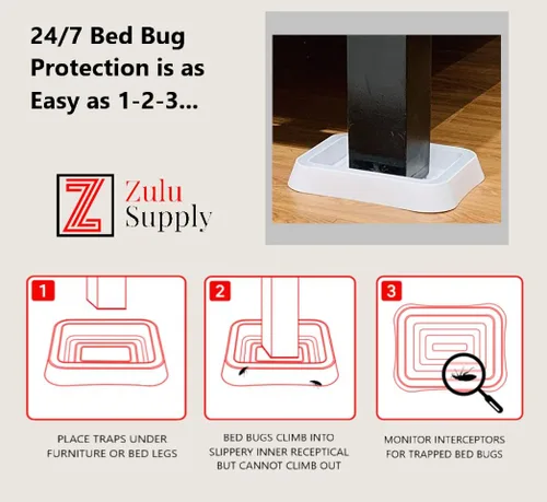 Miniatura 2 de Trampas interceptoras para insectos de cama, paquete de 4 unidades XL blancas para monitor pasivo y trampa de detección, ajuste universal para patas