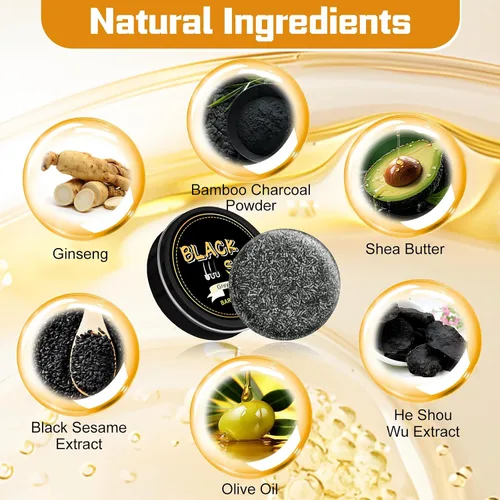 Miniatura 4 de Atsy Jabón en barra de cabello gris, jabón negro natural para cobertura de cabello gris, barra de champú oscurecimiento con ginseng y sésamo negro