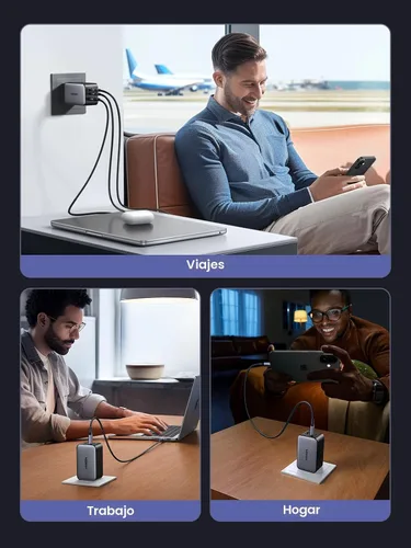 Miniatura 5 de UGREEN Nexode Cargador de pared GaN USB C de 65W, adaptador de corriente compacto plegable de 3 puertos y carga rápida para iPhone serie 17/16/15