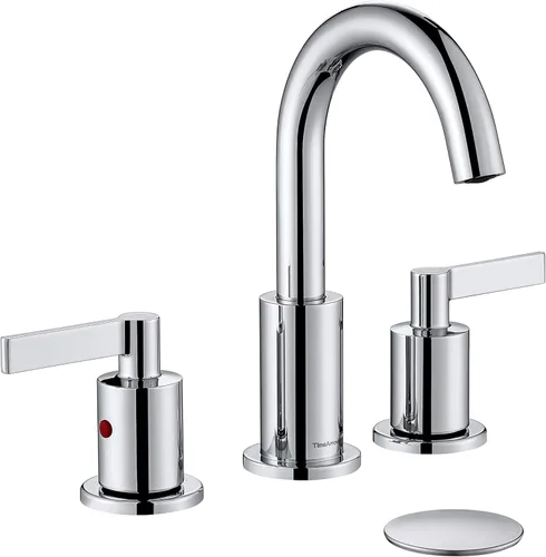 TimeArrow TAF830C-CP - Grifo de lavabo de baño de 2 manijas cromadas, 3 agujeros con drenaje emergente, arco alto, moderno, 8 pulgadas, grifo de