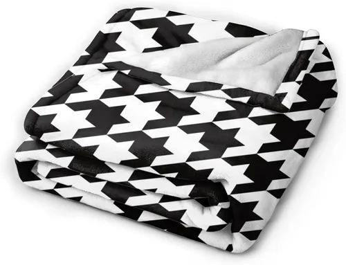 Miniatura 3 de Perinsto Manta de Tiro de Pata de Gallo Blanco y Negro Ultra Suave y Cálida para Todas las Estaciones, Manta Decorativa de Forro Polar para Cama