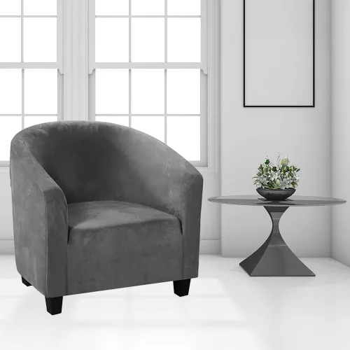 Miniatura 3 de XMNTG Juego de 2 fundas para sillas de club de terciopelo elástico, color gris, juego de fundas otomanas para sillón, fundas para silla decorativa