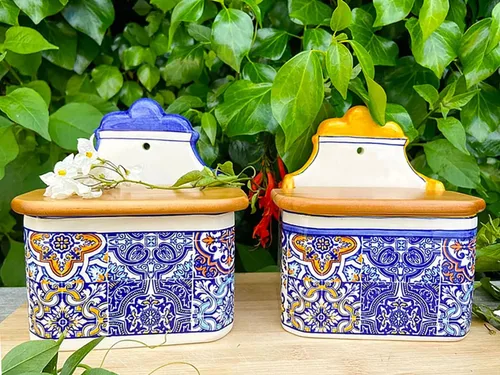 Miniatura 5 de Cerámica portuguesa Alcobaça Salero decorativo de cerámica con tapa para cocina (azul)