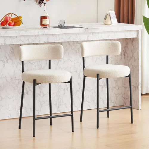Miniatura 14 de Furniliving - Juego de 2 taburetes de bar giratorios de 26 pulgadas, taburetes modernos de altura de mostrador de cuero sintético con respaldo alto