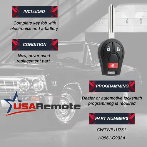 Miniatura 3 de Llavero de entrada sin llave control remoto compatible con Nissan Rogue Cube Juke Versa NV 2008 2009 2010 2011 2012 2013 2014 (CWTWB1U751)