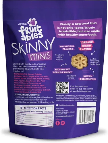 Miniatura 10 de Premios para perros pequeños y blanditos Skinny Minis sabor de bisonte a la parrilla, de Fruitables