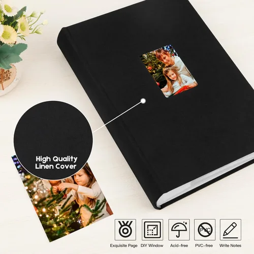 Miniatura 6 de Álbum de fotos de 450 bolsillos de 4 x 6 pulgadas con espacio de escritura, cubierta de lino de gran capacidad, libro con capacidad para 450 fotos