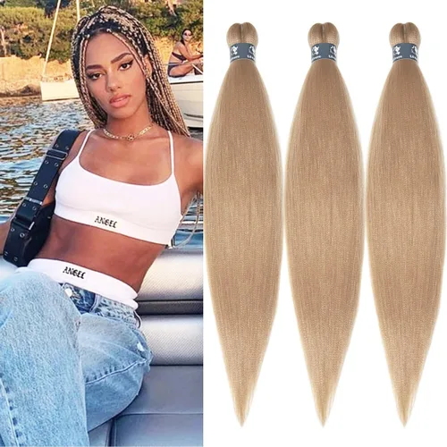 Miniatura 58 de pelo trenzado preestirado marrón, pelo trenzado Kanekalo, pelo trenzado preestirado de 26 pulgadas, 6 paquetes plegados, textura Yaki, extensiones