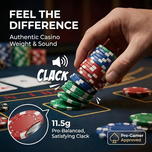 Miniatura 4 de HEITOK Juego de fichas de póquer, 500 fichas de 11.5g de calidad de casino con estuche de aluminio, cartas de juego y botón de distribuidor