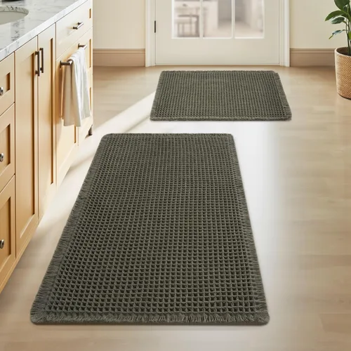 Miniatura 82 de AMOAMI Tapete de baño mejorado con diseño de gofre, súper absorbente, antideslizante, para suelo de baño, lavable a máquina, con borlas, tapetes