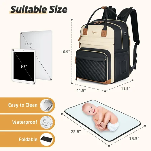 Miniatura 7 de Mochila de Pañales - Mochila de Pañales Extra Grande para 2 Niños Gemelos, Bolsos de Viaje para Bebés para Mamá Papá 25-37L Expandible con Negro