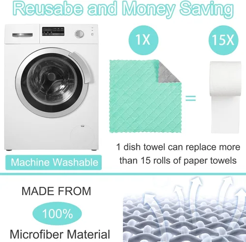 Miniatura 7 de Paquete de 12 paños de cocina de 12 x 12 pulgadas, paño de limpieza de microfibra de terciopelo coral grueso, paños de cocina altamente absorbentes