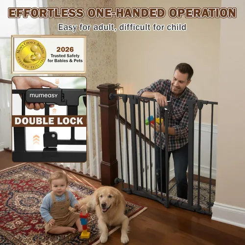Miniatura 3 de Mumeasy Puerta de bebé extra ancha de 126 pulgadas para puertas, escaleras y chimenea, puerta de seguridad de cierre automático para perros y Negro