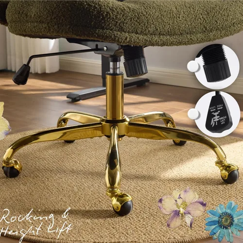 Miniatura 8 de VINGLI Silla de oficina ancha con patas cruzadas, silla de escritorio ergonómica capitoné cómoda con almohada y base dorada, doble uso con/sin Verde