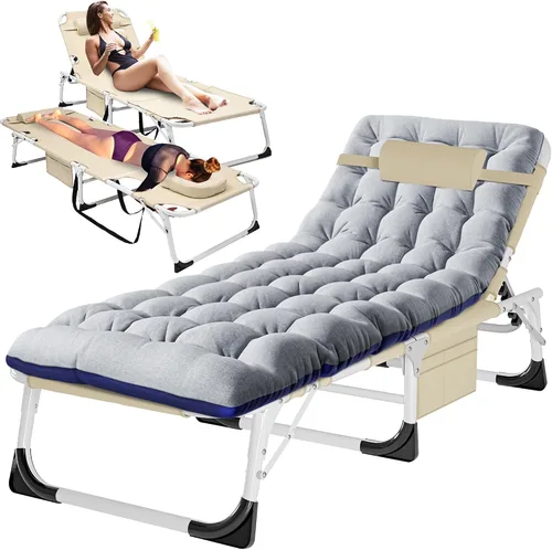 Miniatura 23 de H&ZT Silla de salón plegable con abertura para la cara – Silla reclinable ajustable para bronceado al aire libre con colchón, silla de sol