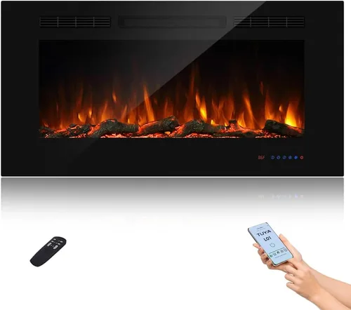 Miniatura 11 de Inserto de chimenea eléctrica empotrable de 36 pulgadas, 5 ajustes de llama, juego de troncos u opciones de cristal, control de temperatura por