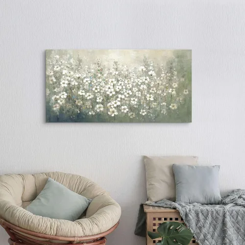 Miniatura 4 de Lienzo abstracto de flores para pared: dormitorio, cuadro floral blanco, sala de estar, pintura texturizada pintada a mano, decoración con lámina