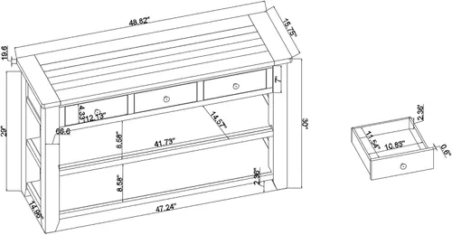 Miniatura 2 de RuiSiSi Mesa consola de 48 pulgadas con 3 cajones y 2 estantes, mesa de sofá de madera de granja para sala de estar, entrada, pasillo, color blanco