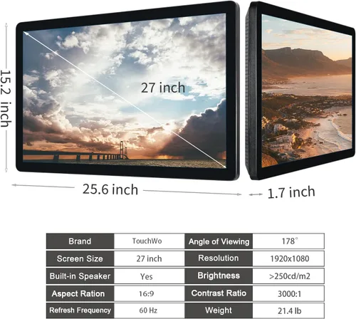 Miniatura 6 de Tablet con monitor de pantalla táctil Android 11 de 27 pulgadas, FHD 16:9 1080P, WiFi y BT, altavoces integrados, RK3568 4GB RAM y 32GB ROM, tablero
