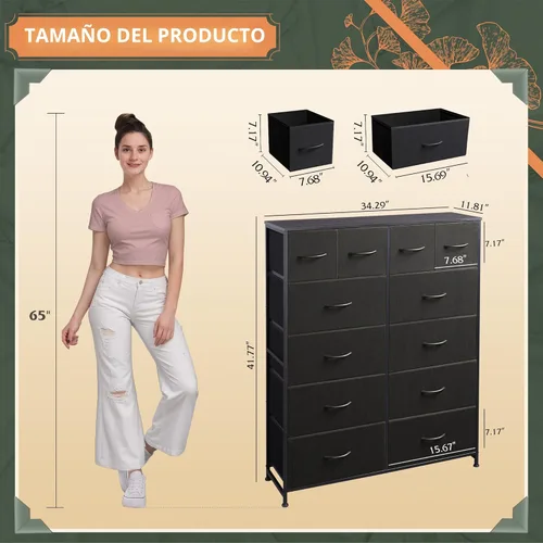 Miniatura 3 de WLIVE Cómoda alta para dormitorio con 12 cajones, aparadores y cómodas, cómoda de tela para armario, sala de estar, aparadores de almacenamiento