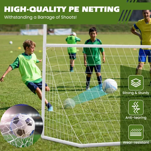 Miniatura 4 de GYMAX Red de fútbol 2 en 1 y poste de portería de fútbol, 65 x 43 pulgadas, blanco, juego de portería de fútbol para niños con estacas de tierra