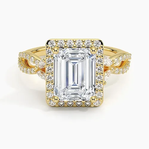 Miniatura 4 de IGI Anillo de compromiso de diamantes creados en laboratorio de excelente talla esmeralda blanca de 3.43 quilates con marquesa de acento y diamantes
