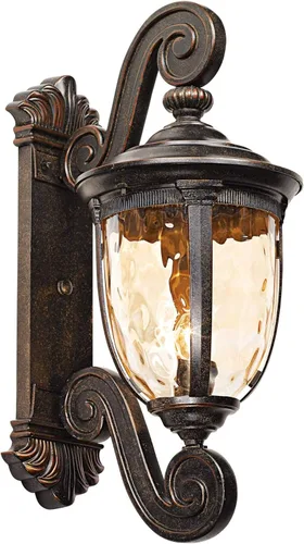 Miniatura 2 de John Timberland Bellagio - Lámpara de pared europea para exteriores rollo de bronce de 24 pulgadas decoración de vidrio martillado champán
