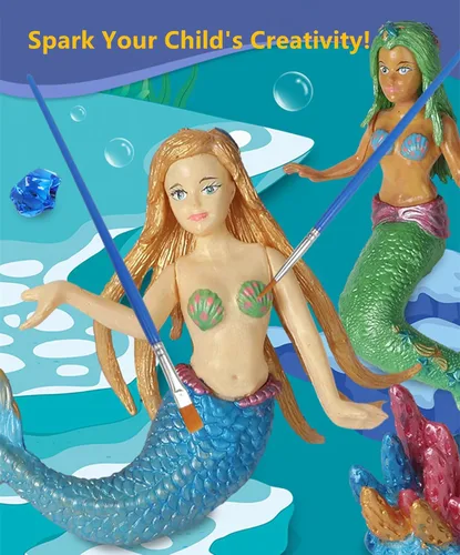 Miniatura 6 de BESTYMXY Kit de pintura de juguetes de sirena, kit de pintura de sirena, juego de arte para niños, juego de arte y manualidades de sirena, juguetes
