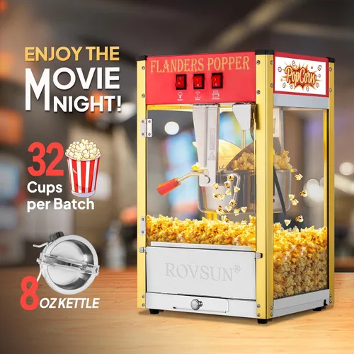 Miniatura 2 de Máquina de palomitas de maíz ROVSUN con hervidor de 8 onzas, hace hasta 32 tazas, máquina de palomitas de maíz comercial para encimera, con cuchara