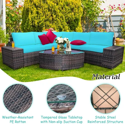 Miniatura 6 de Tangkula Juego de 6 muebles de mimbre para patio, juego de conversación de ratán PE para exteriores para todo tipo de clima, con mesa de centro