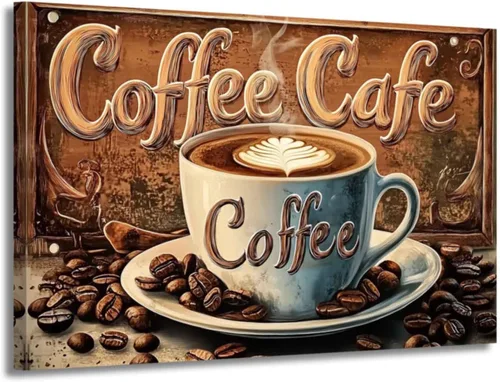 Miniatura 7 de XLMDYYSW Letrero de café vintage para pared, fotos de cocina, tazas de café y frijoles, impresiones en lienzo rústico familiar para cafetería, bar