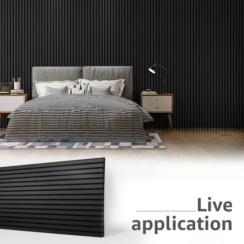 Miniatura 5 de Art3d 2 paneles acústicos de listones de madera para pared y techo, panel de absorción de sonido acanalado 3D con acabado de madera, negro mate